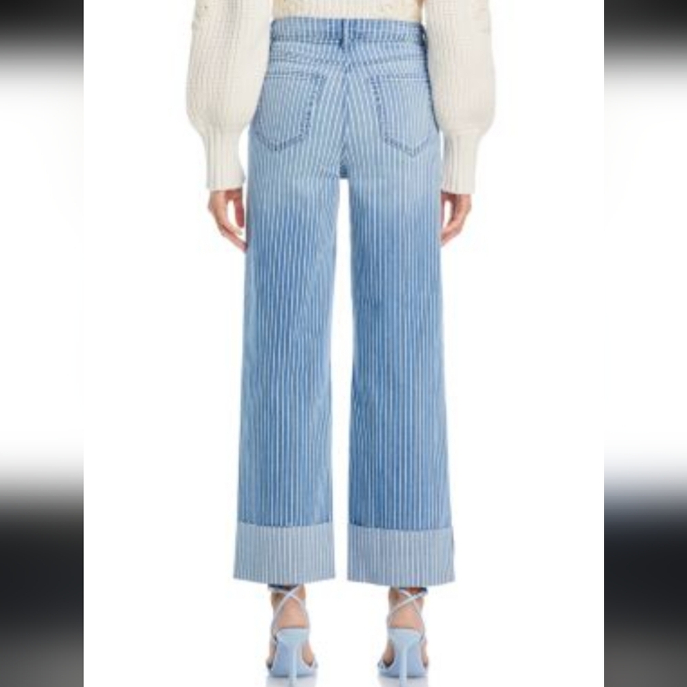 Aqua Striped Cuffed Dad Blue Striped High Waisted Denim Jeans - Picture 3 of 13